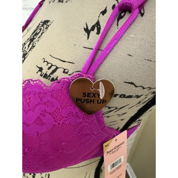 Juicy Couture Intimates Sexy Push Up Underwire Bra Venus Pink Lace Size‎ 36C New - Picture 3 of 10